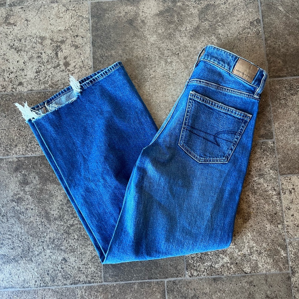 American Eagle Super Hi Rise Wide Leg Baggy Ankle Women's Blue Jeans Size 000 XS